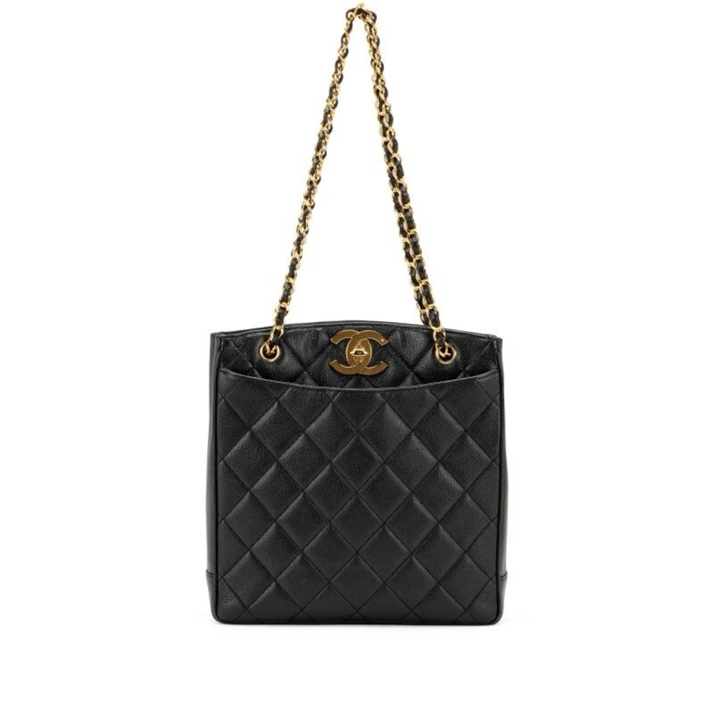 Authentic!!! Chanel Black Leather Bag with Gold Accents